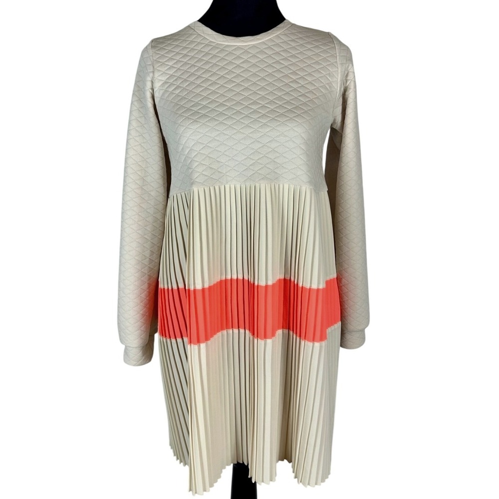 LANOOSH Quilted‎ Sweater Dress Pleated Skirt Coral Stripe Size Medium